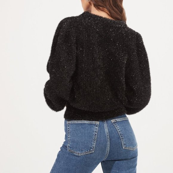 ASTR Black Metallic Sparkle Sweater  Large Crop Long Sleeve Ho… - Picture 3 of 8